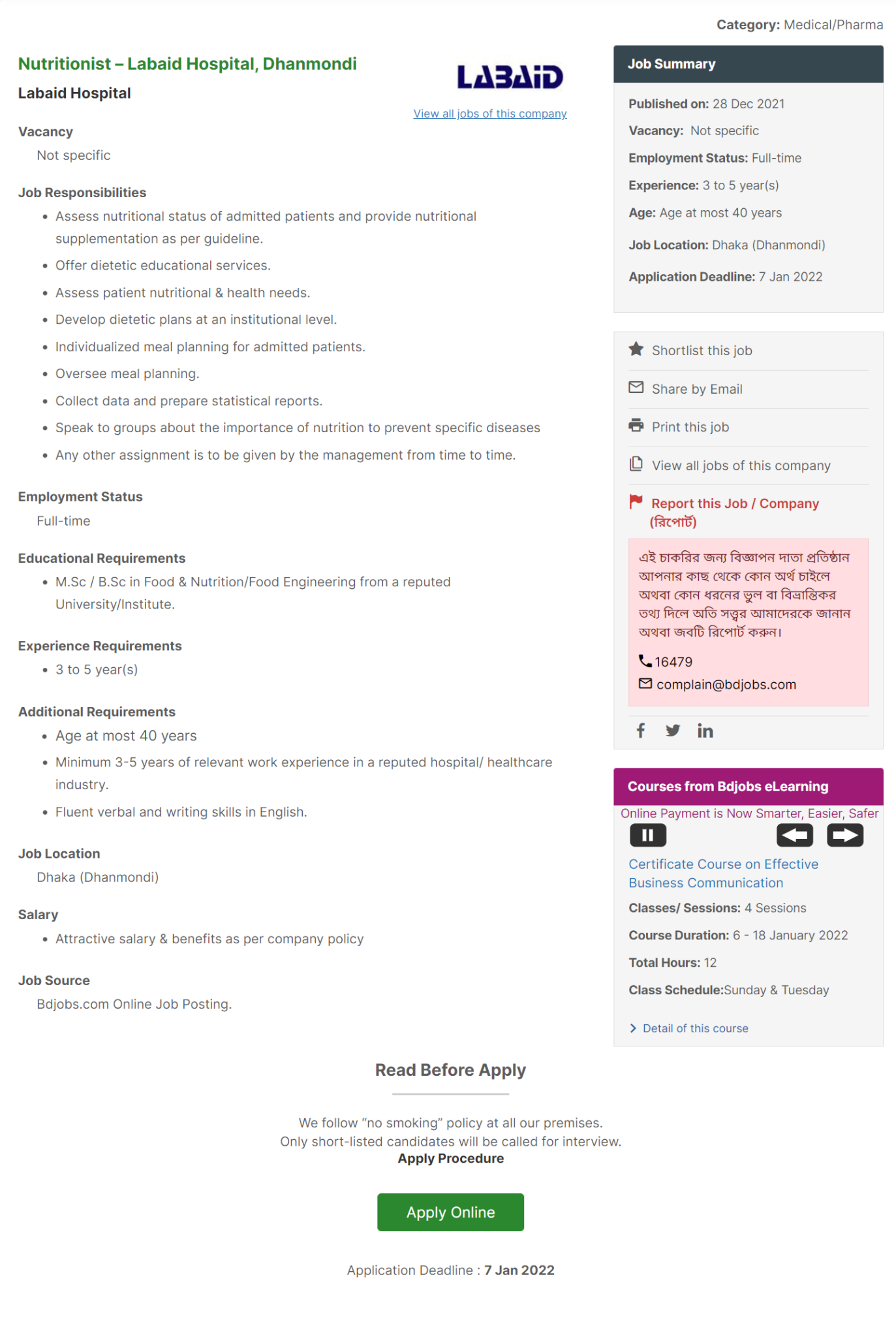 Labaid Hospital Job Circular 2022 eJob Circular BD