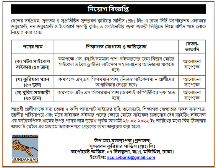 Sundarban Courier Service Job Circular