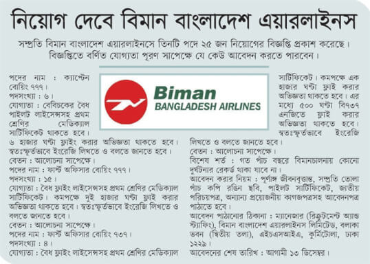 Biman Bangladesh Airlines Job Circular 2022 – EJob Circular BD