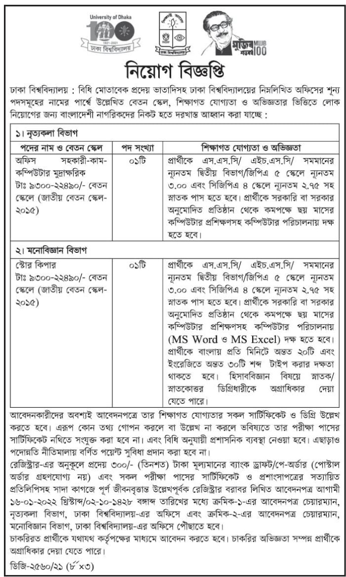 Dhaka University job circular 16j