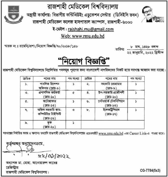 Rajshahi Medical University Job Circular