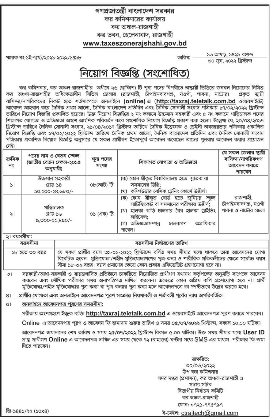 Tax Commissioner Office Job Circular