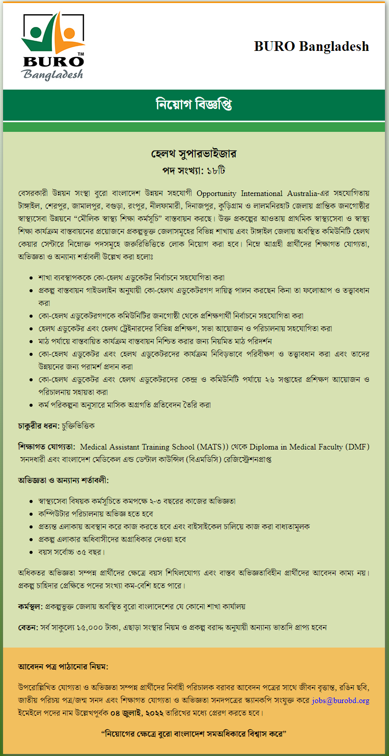 Buro Bangladesh Job circular