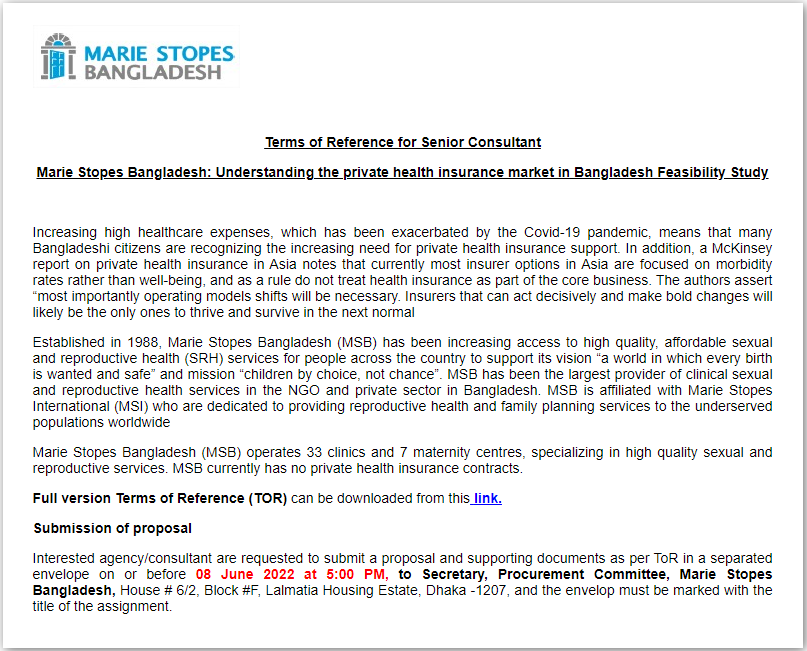 Marie Stopes Bangladesh Job Circular