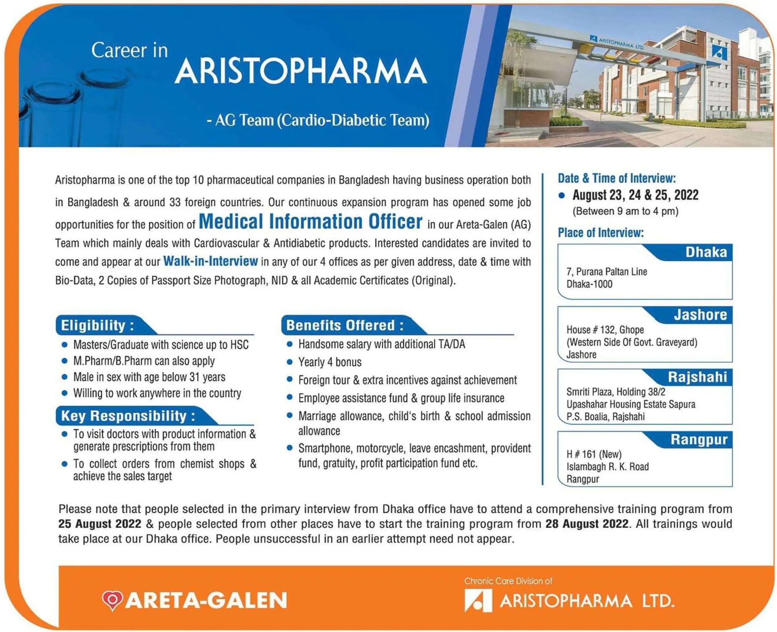 Aristopharma Ltd Job Circular 