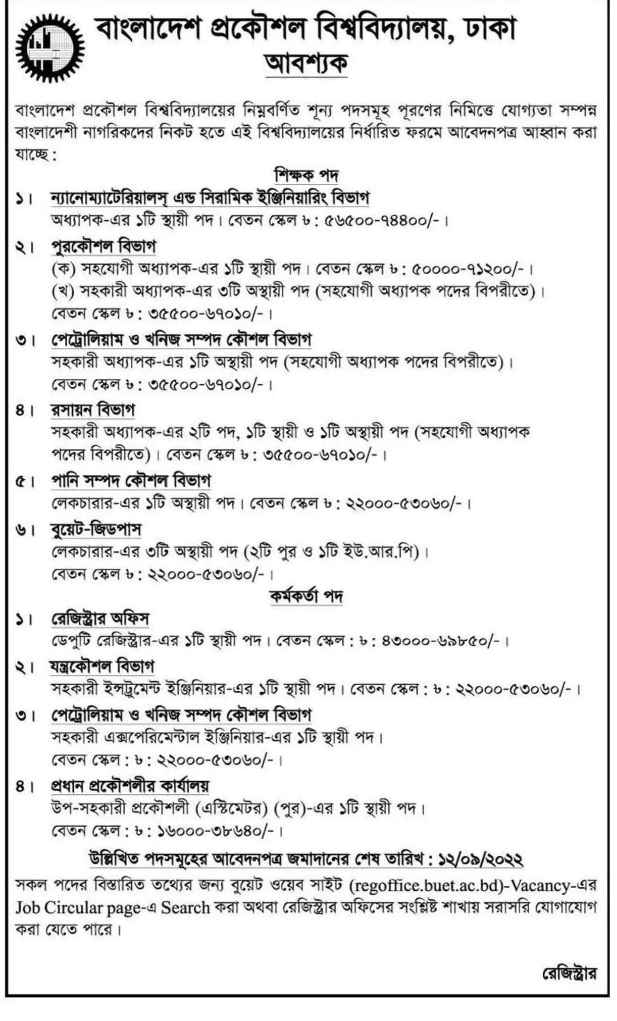 BUET Job Circular